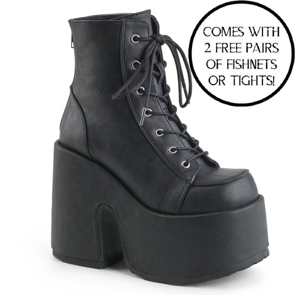 Demonia Shoes - Demonia Camel-203 Black Vegan Pu Ankle Platform Boots